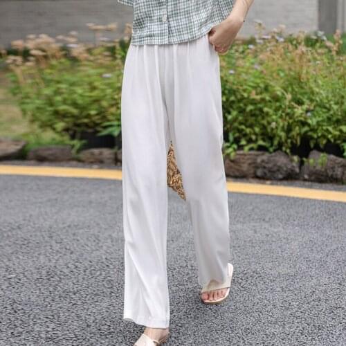 QOERLIN Wide Leg Pants Women Summer High Waist Temperament Drape Loose Straight White Pants Female Plus Size Casual Long Trouser