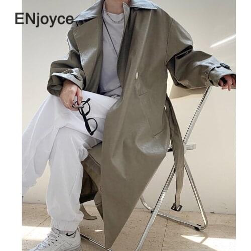 Autumn Winter Retro Black Long Faux PU Leather Trench Coat with Belt Women Raglan Sleeve Maxi Coat Ladies Casual Loose Overcoat