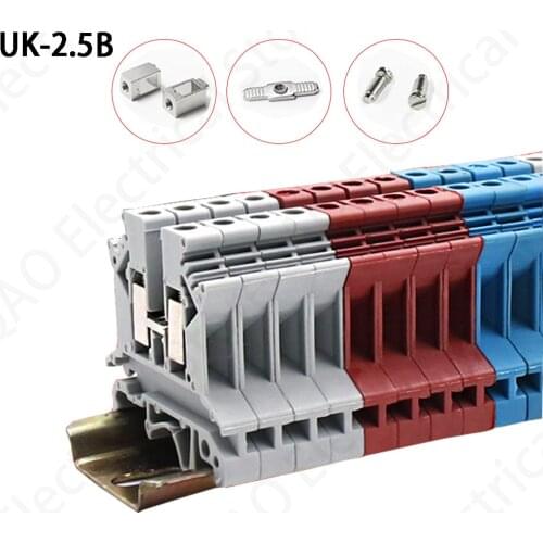 10Pcs Rail Terminal Block UK-2.5B Wire Electrical Conductor Universal Connector Screw Connection Terminal Strip Block UK2.5