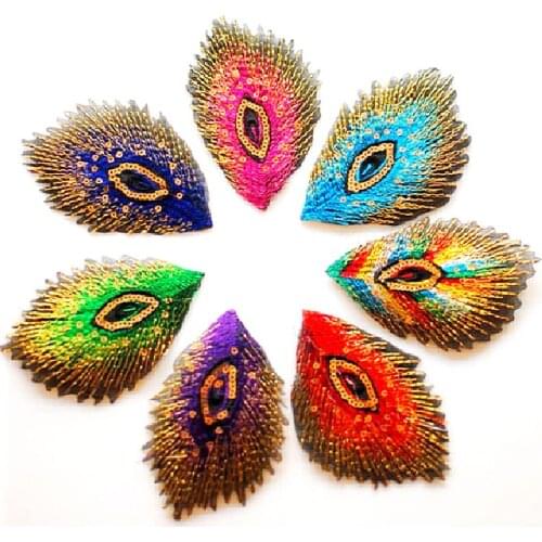 10 Pieces Iron On Embroidered Patches Diy Clothing Accessories Animal Appliques Peacock Tail 10.5cm*7cm