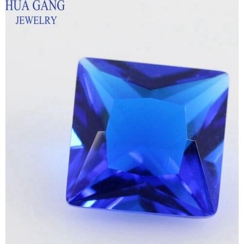 113# Blue Color Square Shape Princess Cut Loose Glass Beads Synthetic Gems For Jewelry Size 3x3~12x12mm Free Shipping