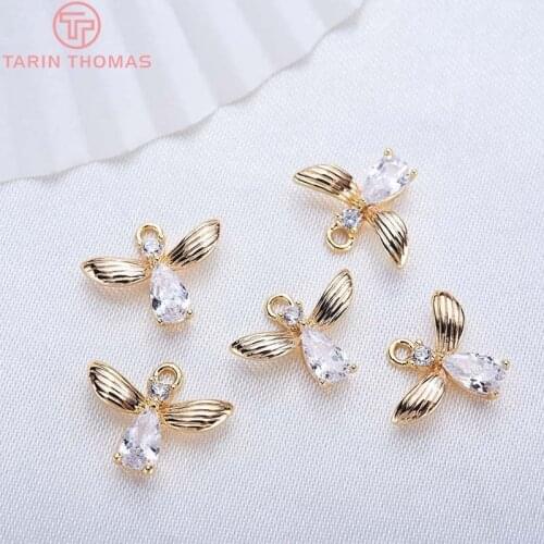 6PCS 11x9MM 24K Gold Color Plated Brass with Zircon Creative Insect Charms Pendants for DIY Jewelry Making Findings Accessories