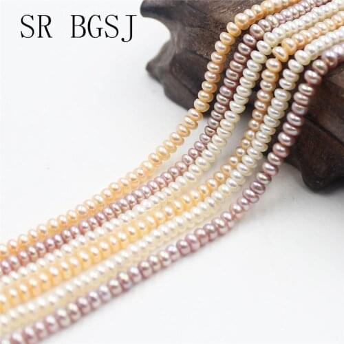 Free Shipping SR 3-4mm AAA White Pink Purple Freshwater Pearl Jewelry Findings Loose Rondelle Pearl Beads Strand 14"