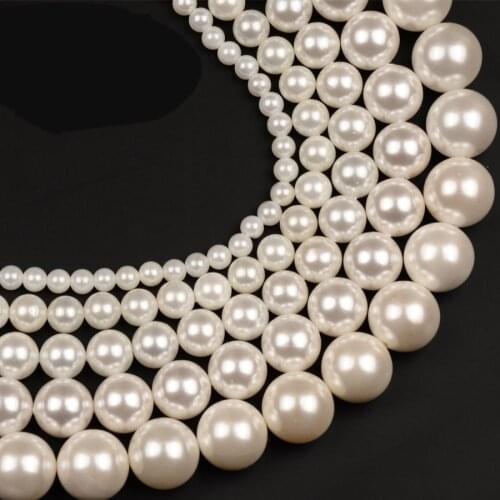 Wholesale White Shell Pearls Beads 4,6,8,10,12mm Round Loose Charms Spacer Beads For Jewelry Making 15"/38cm DIY Bracelet Gifts