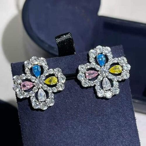 Pure 925 Sterling Silver Jewelry For Women Lotus Flower Earrings Flower Earrings Design Wedding Party Earrings