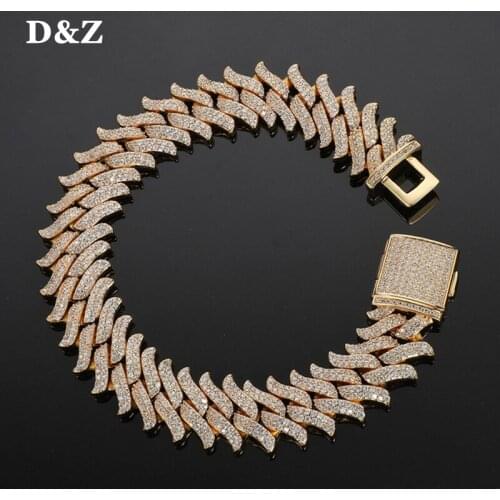 D&Z New Solid Back 16mm Thorn Cuban Link Bracelet Mens Hip Hop Bracelet Fashion Iced Out Zircon Gold Color Fashion Rock Jewelry
