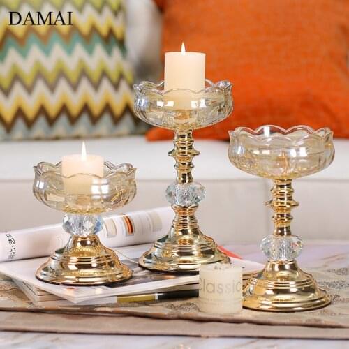 European Vintage Candle Holders Glass Crystal Plating Craft Candlestick Romantic Candlelight Dinner Ornaments Home Decoration
