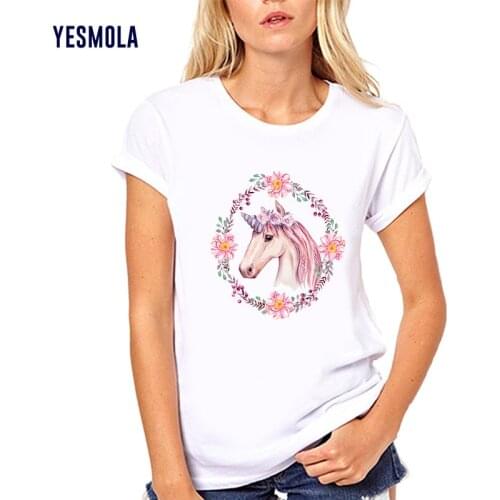 YESMOLA Cute Unicorn T Shirt Women Harajuku Unicornio Kawaii Cartoon Tshirt Female Korean Casual T-shirt 90s Graphic Top Tees
