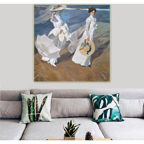 Citon Joaquin Sorolla《Strolling along the seashore》Canvas Art Oil Painting Artwork Picture Backdrop Wall Decor Home Decoration