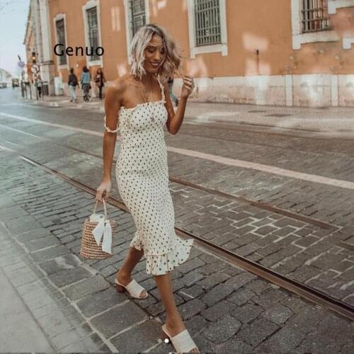 Summer Women Dresses 2021 Female One-Word Collar Sexy Wooden Ear Side Sling Fold Bag Hip Dress Girls Ladies Polka Dot Skirt