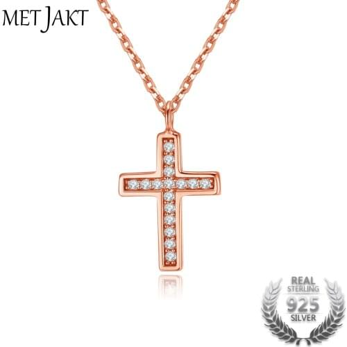 MetJakt Fanshion Cross Zircon Charm 925 Sterling Silver Adjustable Sizes Chain Pendants Necklace Rose Gold Jewelry for Lady