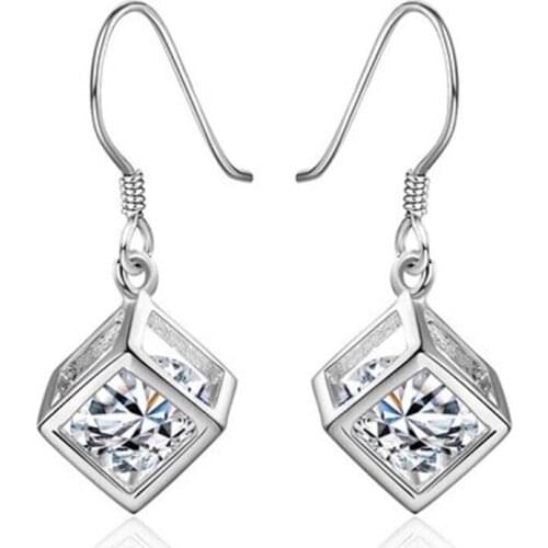 Fashion S925 Silvery Drop Earrings Creative Hollow Magic Cube Design Inlay Dazzling AAA Zircon Womens Dainty Wedding Jewelry