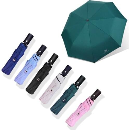 Fashion Strong Three-fold Automatic Umbrella 8 Bones Wind Resistant Rain Sun Paraguas Anti UV Parasol for Famale Men Umbrellas