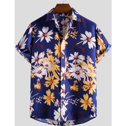 2021 Mens Shirts Summer Beach Flower Shirt Plus Size Hawaii Beach Printed Shirt Short Sleeve Button Turn-Down Collar Shirt Tops