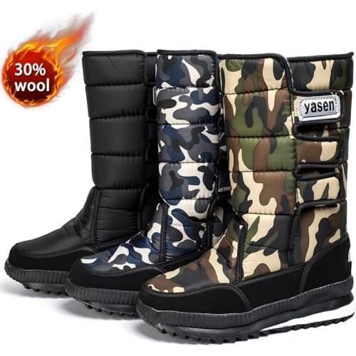 Mens snow boots waterproof men designer winter boots With Fur winter shoes Men Boots platform thick plush warm Plus size 47