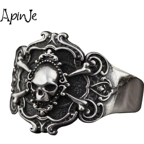 Apinje 925 Silver Skull Ring Skeleton Open Rings for Men Punk Hip Hop Rock Biker Mens Jewelry
