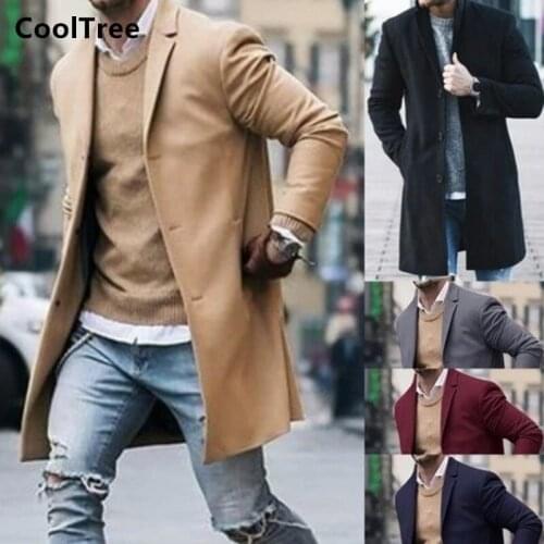 CoolTree Men Business Casual Jackets Autumn Winter Solid color Long Windbreaker Coat Male Slim Fit Outerwear Brand Clothing Tops