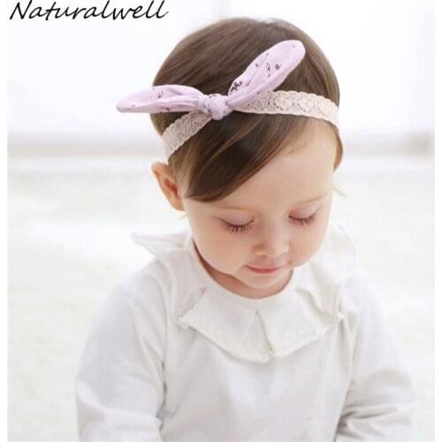 Naturalwell Wired Floral Bows Baby Girls Headband Toddler Girls Hair Bow Bunny Ears Hairband Stand Up Ears Knot Rabbit Ear HB041