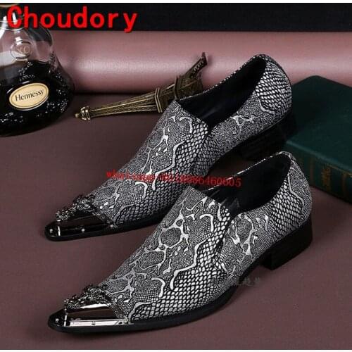 Choudory New Steel Toe Metallic Mens Shoes Sliver Spiked Loafers Casual Floral Leather Dress Wedding Formal Shoes Size46
