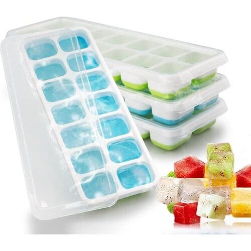 New Silicone Ice Cube Tray 14 Cubes DIY Ice Cube Maker Mold With Removable Lid for Ice Cream Party Whiskey Cocktail Cold Drink