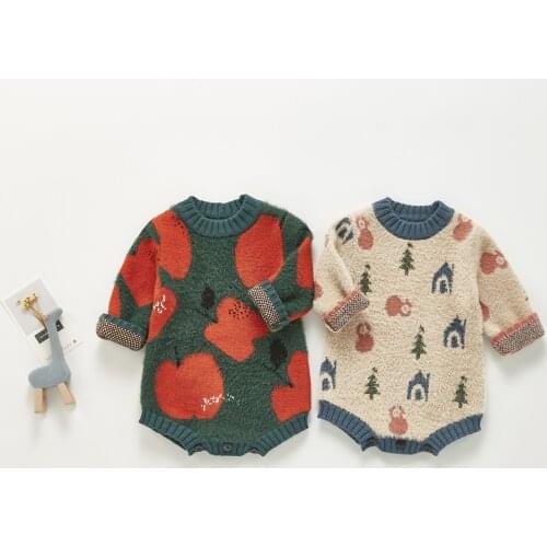 New Infant Sweater Cotton Baby Girl Warm Bodysuit Winter Newborn Knitted Jumpsuit 2021 Autumn Toddler Sweater Onesie