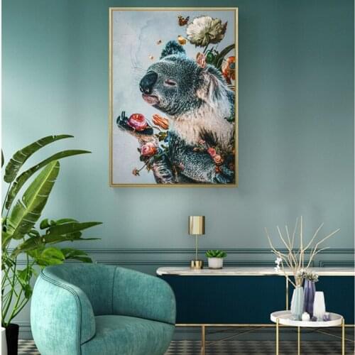 Flower Animal Poster and Prints Green Sloth Plant Canvas Painting Wall Art Modern Pastoral Living Room Decorative Picture