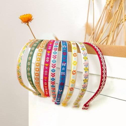 2021 Summer Embroidered Flower Retro Bohemian Hairband Headbands Women Girls Hair Head Hoop Band Accessories Scrunchie Headdress