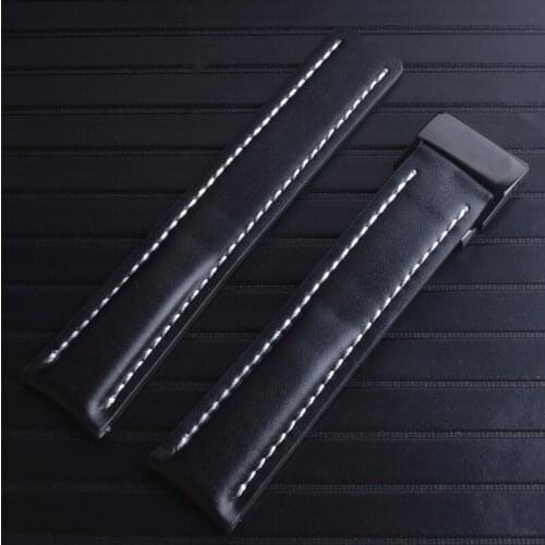 22mm 24mm Black smooth Genuine Leather Watch Band Watchband For fit Breitling NAVITIMER Avenger/navitimer belt