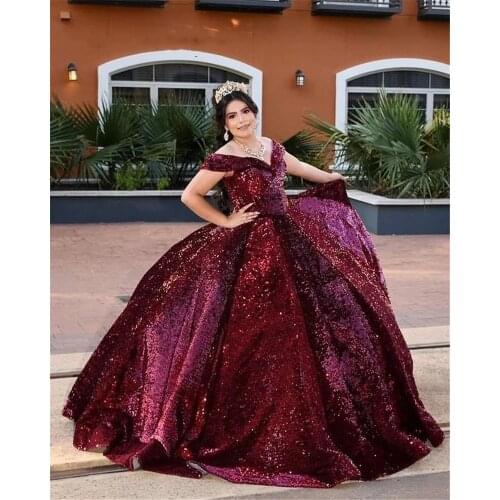Luxury Burgundy Evening Gowns Off Shoulder Sequined Ball Gown Sexy Women Party Dresses Formal Custom Made 2022 Vestido De Festa