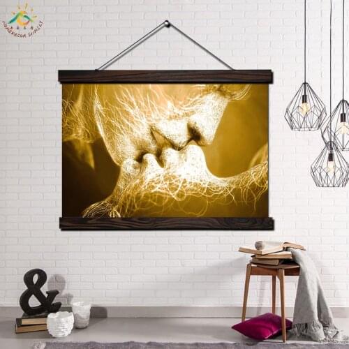 Sweet Couple Kiss Framed Scroll Painting Modern Canvas Art Prints Poster Wall Painting Artwork Wall Art Pictures Home Decor