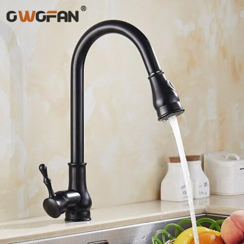 Kitchen Faucet Balck High Arch Sink Faucet Kitchen Pull Out Rotation Spray Mixer Tap Grifo Cocina OWO-9101
