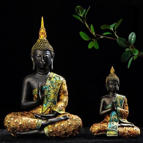 Buddha Resin Thai Buddha Statue Sculpture Meditation India Feng Shui Statue Vintage Home Desk Decoration Ornament Crafts Gift