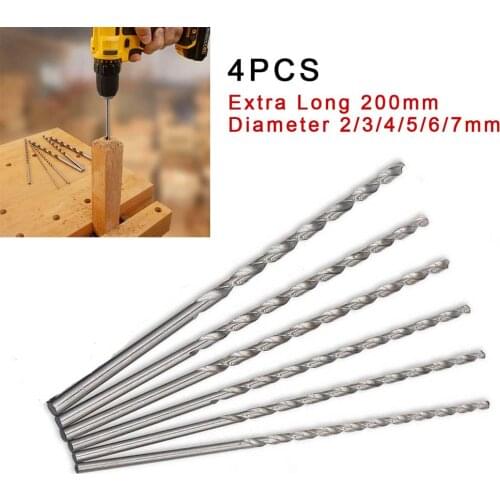 4Pcs 200mm Extra Long HSS Twist Drill Bits Hole Saw Metal Drilling 2/3/4/5/6/7mm Straigth Shank Wood Metal Drilling Tool