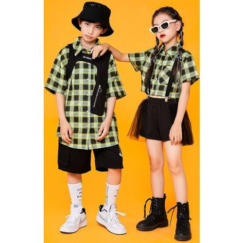 Hip-Hop Dance Costumes For Kids Drums Jazz Dance Costumes Lattice Outfits Children Cheerleading Stage Dance Costumes DQS7502