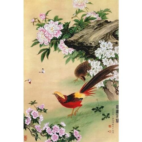 Traditional Oriental Artwork with Birds Art Film Print Silk Poster Home Wall Decor 24x36inch
