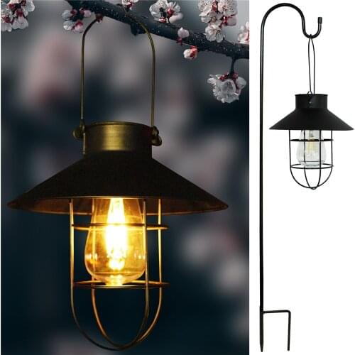 Solar Lantern Lamp Outdoors Led Hanging Light Waterproof Solar Garden Lights with Tungsten Bulb Decorative for Patio Backyard