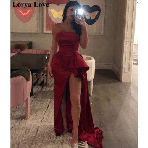 Sexy Mermaid Long Prom Dresses 2020 Women Formal Party Night Robe De Soiree Wine Red High Split Vestidos De Gala Evening Gowns