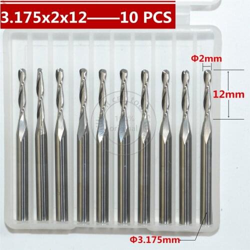 10 PCS-3.175mm*2.0mm*12mm,CNC machine insert bit,solid carbide milling,2 flute ball nose end mill,relief woodworking bit