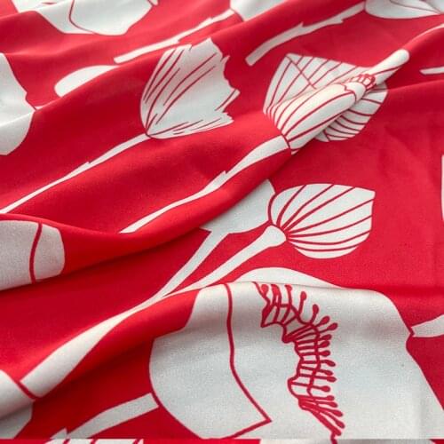 145cm Width Red Big Flower Printed Imitate Silk Satin Fabric For Woman Dress Blouse Pants DIY Cloth Sewing