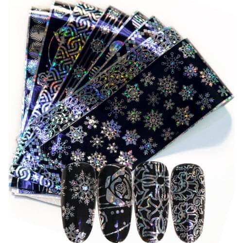 16pieces holographic starry Laser nails sheets transfer glue sticker boards mixed designs Nail Art decorations set