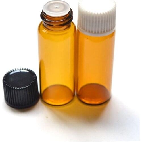 20pcs Perfume Sample 5ml Mini Liquid Amber Glass Bottle with Orifice Reducer and Cap Small Essential Oil Vials Free Shipping