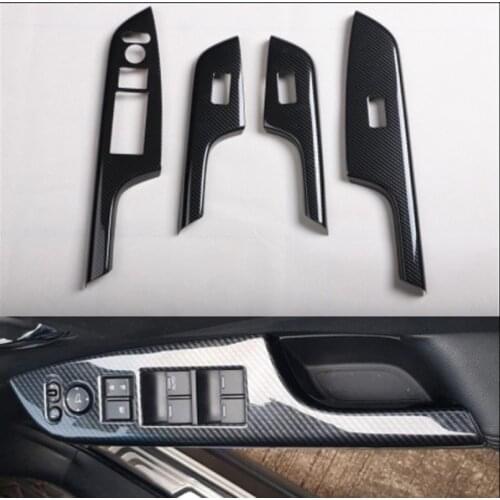 4Pcs Car Door Window Lift Switch Panel Armrest Cover Trim Sticker For Honda CRV 2012-2014 Carbon Fiber ABS