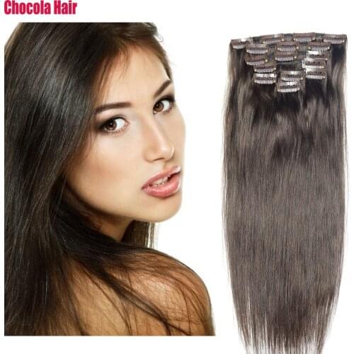 Chocola Full Head 16"-28" 7pcs Set 140g Brazilian Machine Made Remy Hair Clip In Human Hair Extensions Natural Straight Hair