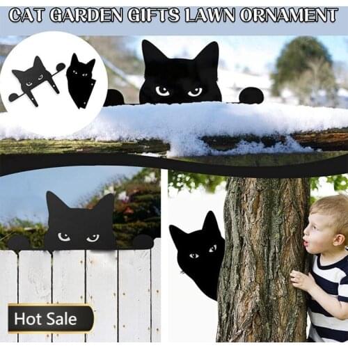 Acrylic Black Peeping Cat Garden Outdoor Decoration Cute Cat Yard Sign Lawn Ornament for Cat Black Garden Cat Sculpture Gifts