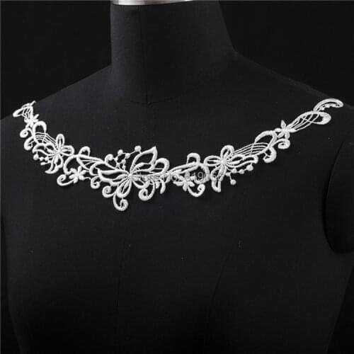 LP-DC26 White and black polyester Embroidery Venise Collar Lace Flowers Neckline Applique Trim, lace fabric sewing supplies