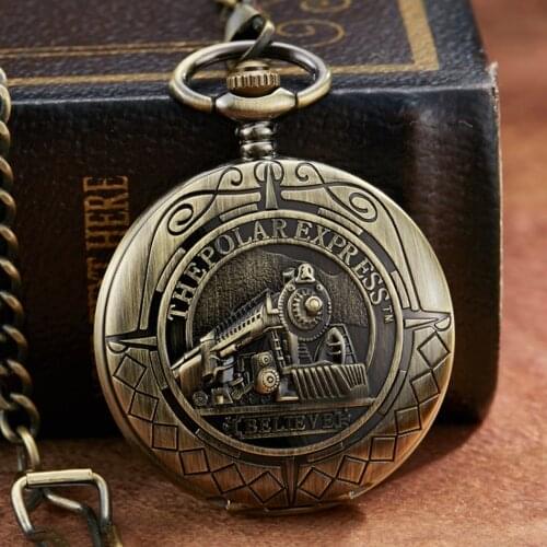 Vintage Bronze Locomotive Motor Railway Train Steampunk Pocket Watch Charming Pendant Necklace Clock Relogio Bolso For Men Women