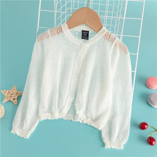 Beach Girls Outerwear Kids Cardigan Cute White Cotton Girls Jacket for 1 2 3 4 6 8 10 Years Old 2021 Kids Clothes RKC195101