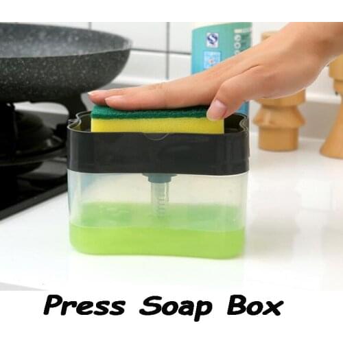 Hand Soap Dispenser With Sponge Holder Manual Press Dish Cleaning Liquid Container Tools Kitchen Sink Soap Pump Organizer