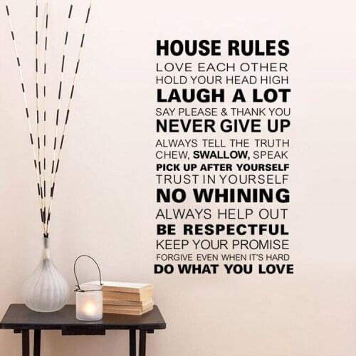 House rules vinyl quote wall decal family rule home decor living room bedroom art wallpaper removable wall sticker
