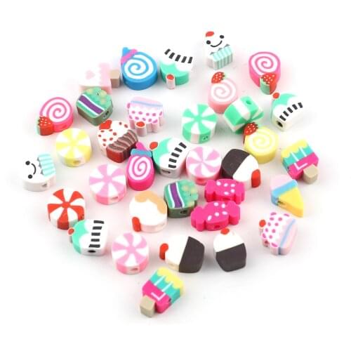 DoreenBeads Polymer Clay Beads Candy At Random Color Round Candy Strawberry Cake Pattern Spacer Beads DIY Making Jewelry,100PCs